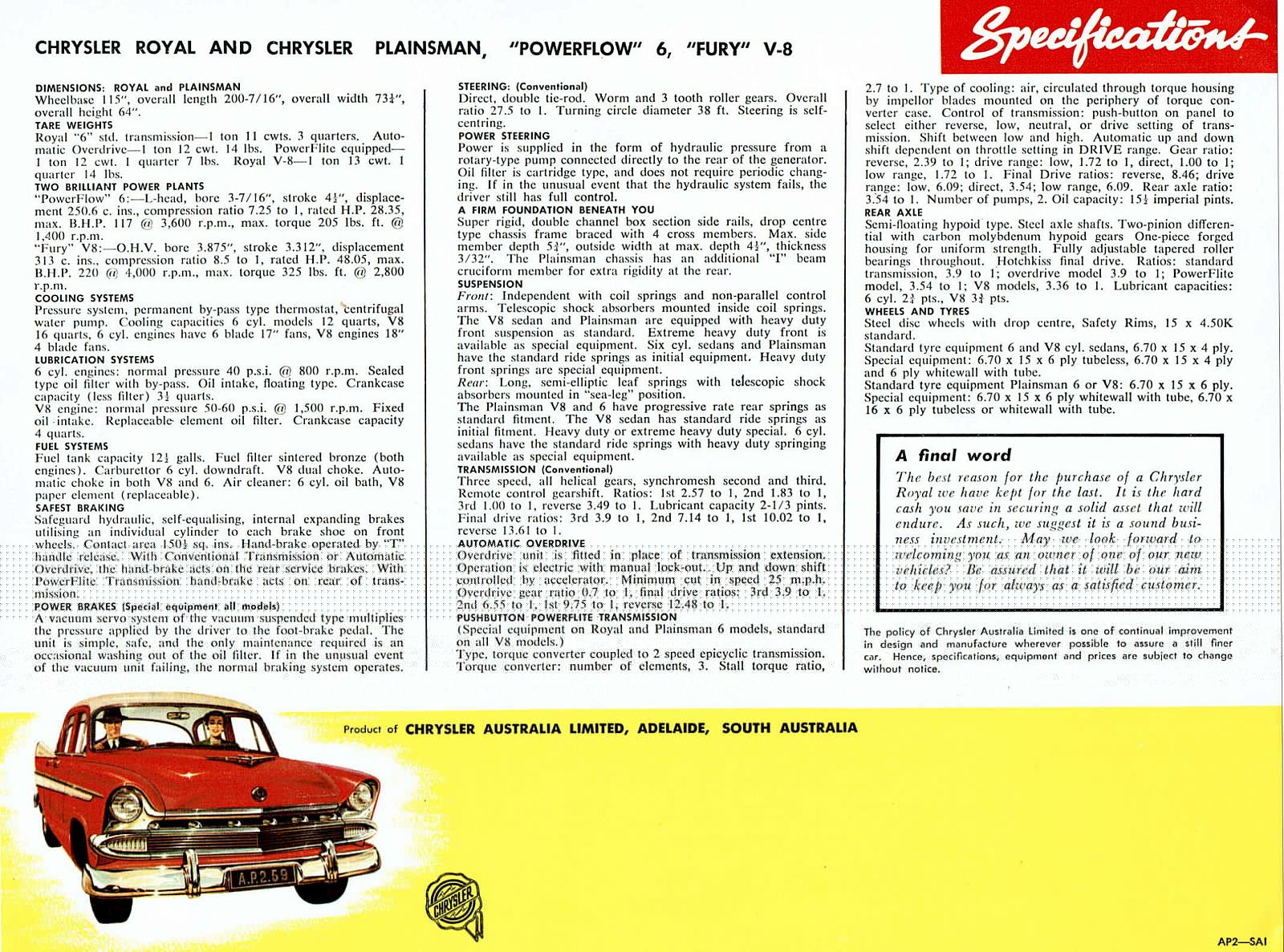 1958 Chrysler AP2 Royal Brochure Page 2